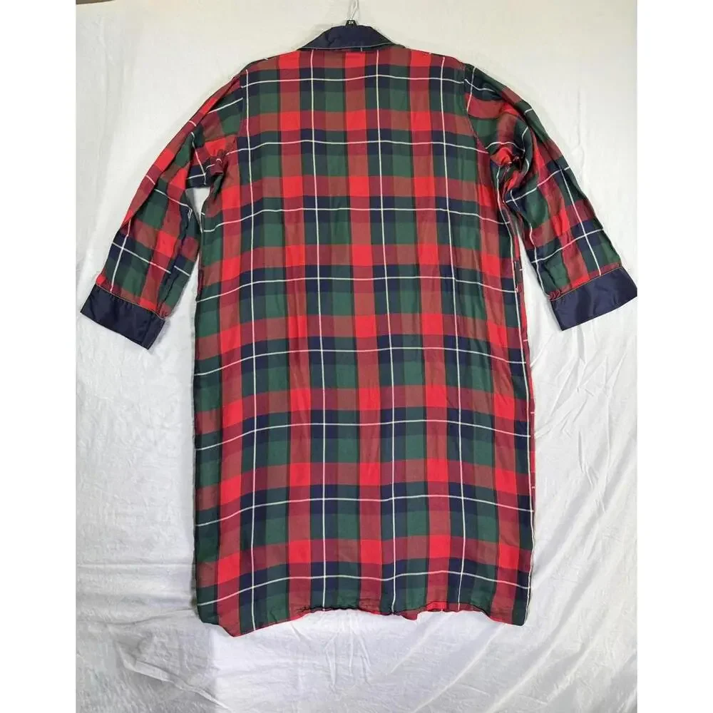Vintage Charles Good Night Robe Mens XL Red Green Silk Plaid Tartan Lounge 90s‎